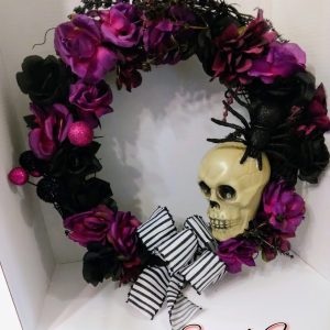 Purple and Black Skeleton head grapevine wreath