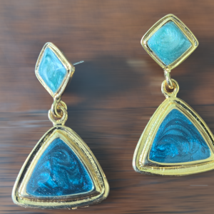 Gold tone vintage geometric teal earrings