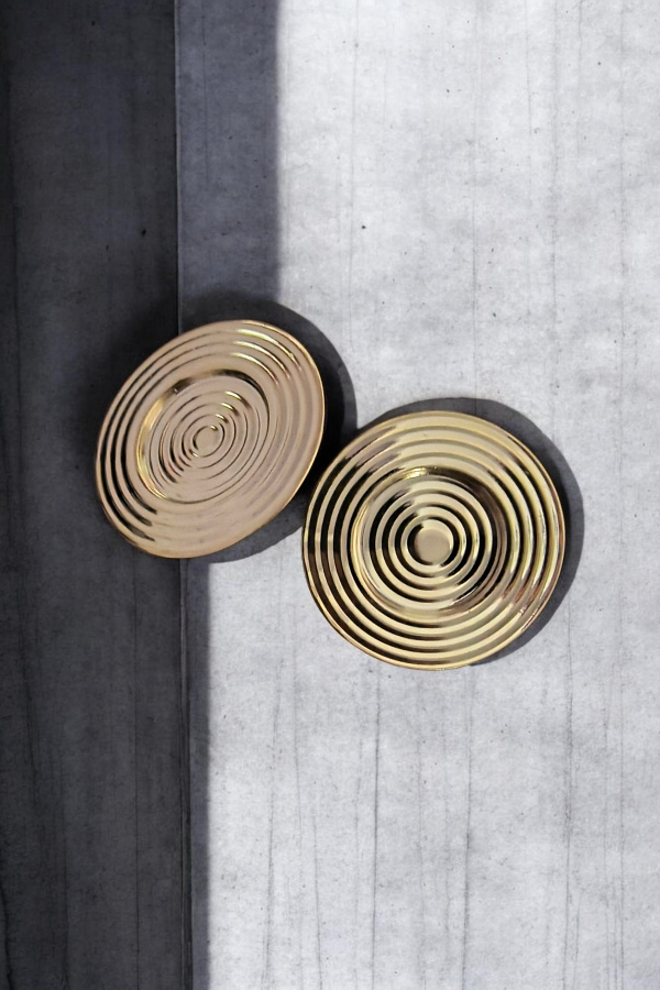 Ribbed coil gold tone stud earrings