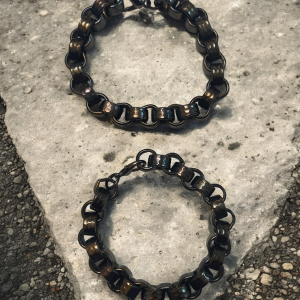 Men's hammered rolo link bracelet