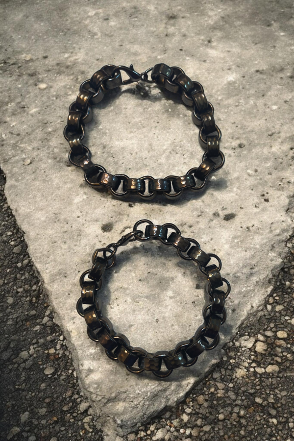Men's hammered rolo link bracelet