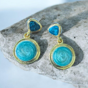 Gold tone vintage drop sparkling aquamarine earrings