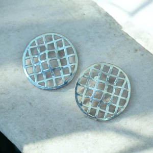 Geometric grid pattern vintage silver toned stud earrings