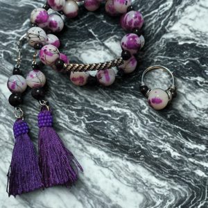 White Purple & Black Bracelet ring and stretch bracelet set