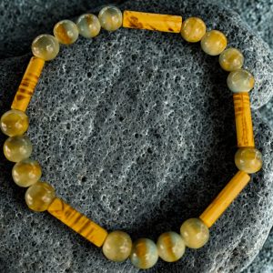 Earthy Glass and Wood Bead Stretch Beaded Bracelet for Men