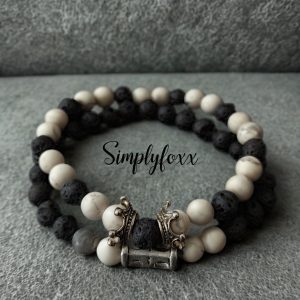 Lava & White Beaded Bracelet 2 stack