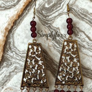 Maroon Filigree Trapezoid Earrings