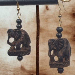 Hand-Carved Vintage Wooden Elephant Earrings